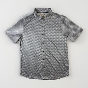 Johnston & Murphy XC4 Mens Slim Gray Print Button Up Short Sleeve Shirt Size M